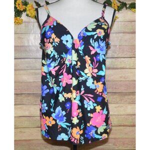 Island Escape Ladies Full Bust Tankini Bright Floral Print Size 14 Summer Beach